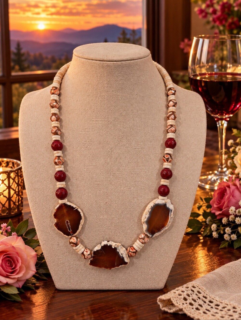 Artisan Crafted Brown Agate 21 Inch Statement Necklace